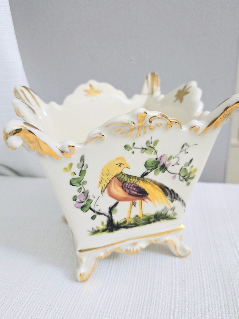 Herend Footed Planter Bird Butterfly Dragonfly 4" Square Vtg READ